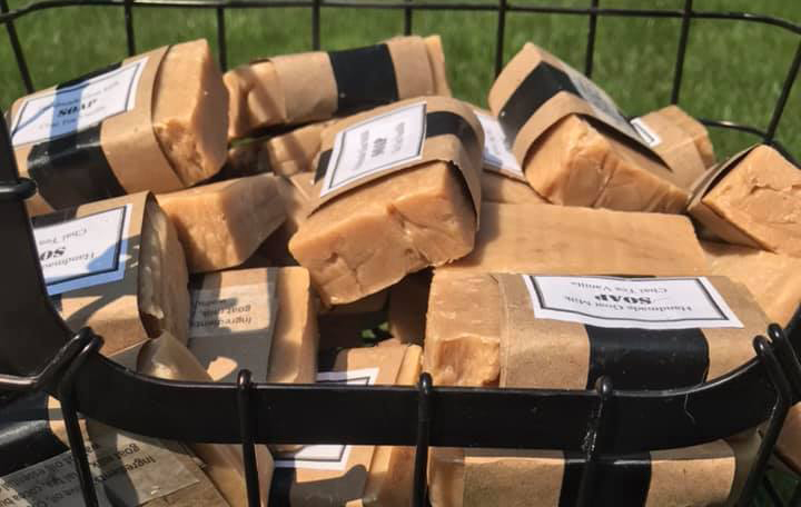 up close and personal with our best-selling goat soap at the Lansing Farmers market